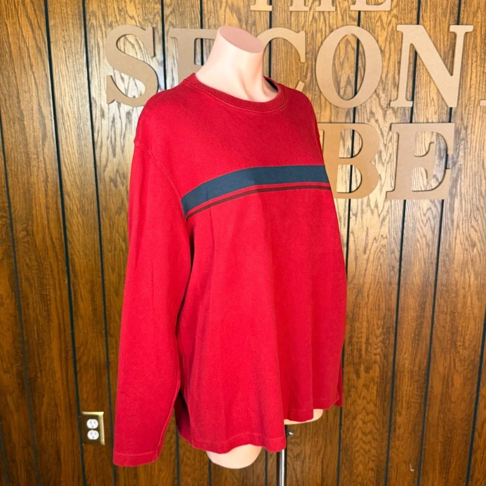 Faded Glory Thermal Shirt Mens XL Red Long Sleeve Stripe Waffle Knit Cotton Y2K - Picture 3 of 5
